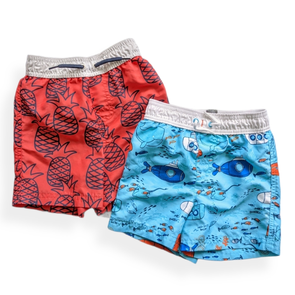 Two pairs of boys bathing suit swim shorts